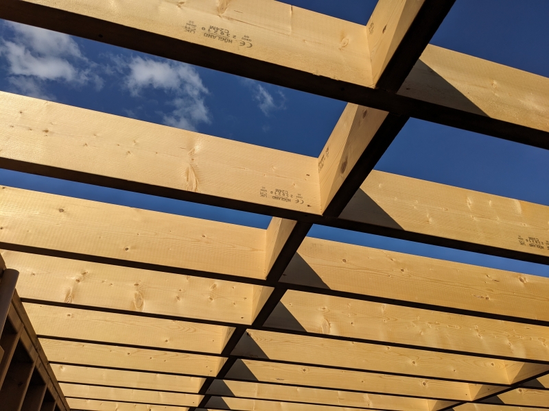 Interior view of the roof joists.